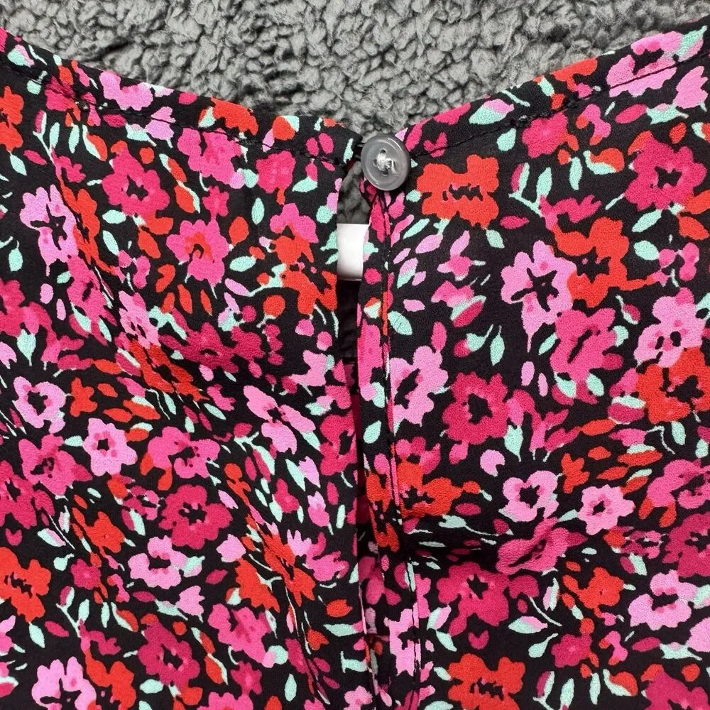 J. Crew Womens Floral Abstract Long Sleeve Popover Blouse Top Large Red Pink